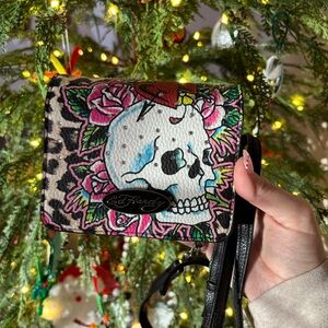 Ed Hardy Cheetah Skull and Roses Crossbody Bag NWOT